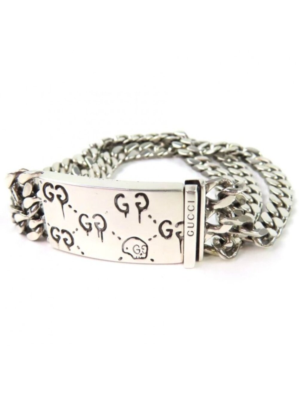 Gucci Ghost Skull GG Pattern Triple Chain Bracelet Silver - Picture 1 of 8